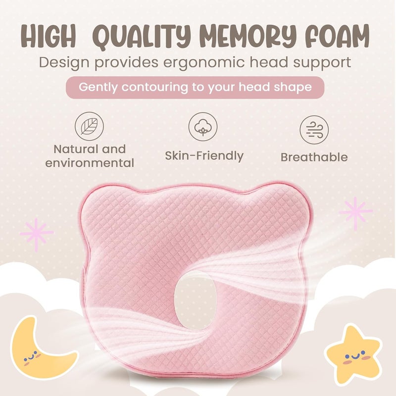 MarBoost Soft and Breathable Baby Pillow with Memory Foam and Bear Design (Pink) - Image 2